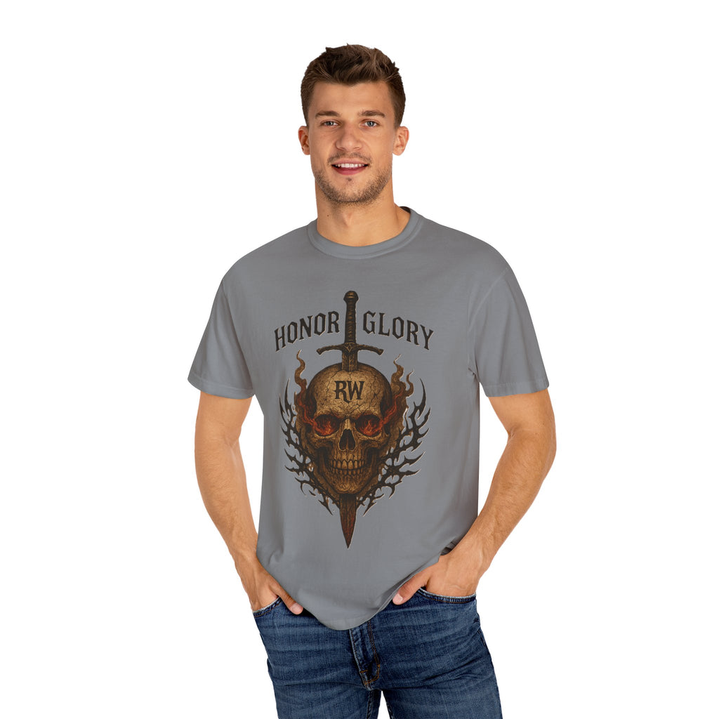 Honor Glory Skull T-Shirt, Unisex Graphic Tee, Edgy Streetwear, Casual Wear, Gift for Him/Her, Perfect for Festivals
