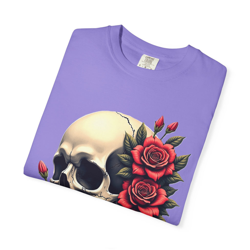 Skull & Roses T-Shirt - Edgy Graphic Tee for Gothic Style, Unisex, Casual Wear, Halloween Gift, Alternative Fashion